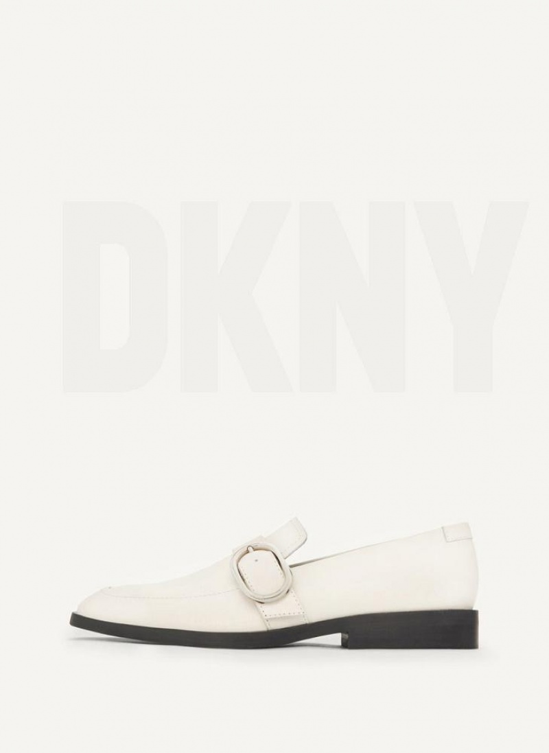 White DKNY Buckle Shoes Loafers | USA-D1879