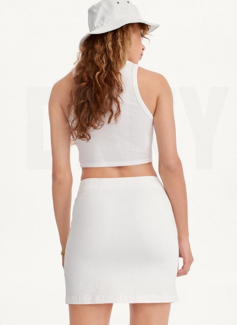 White DKNY Button Front Denim Women's Skirts | USA-D1136
