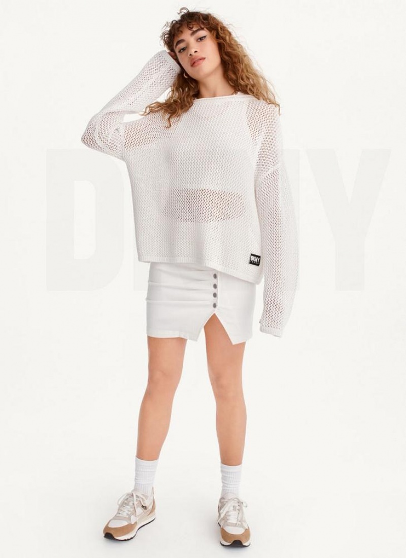 White DKNY Chain Stitch Women's Sweaters | USA-D1803