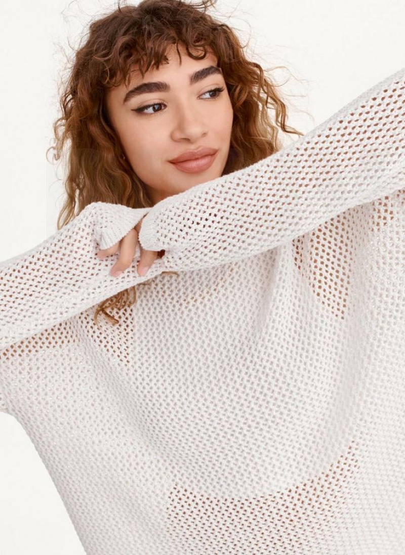 White DKNY Chain Stitch Women's Sweaters | USA-D1803
