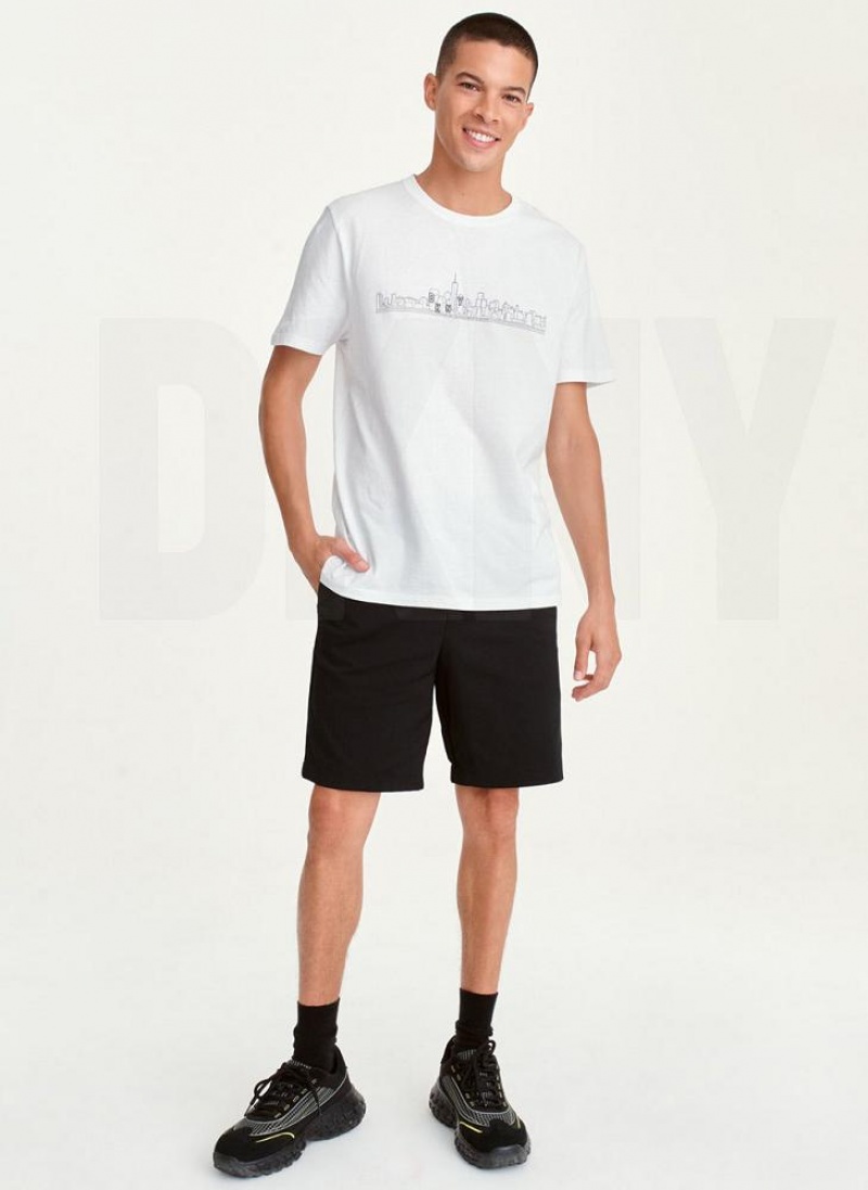 White DKNY Cityscape Sketch Men's T Shirts | USA-D0630