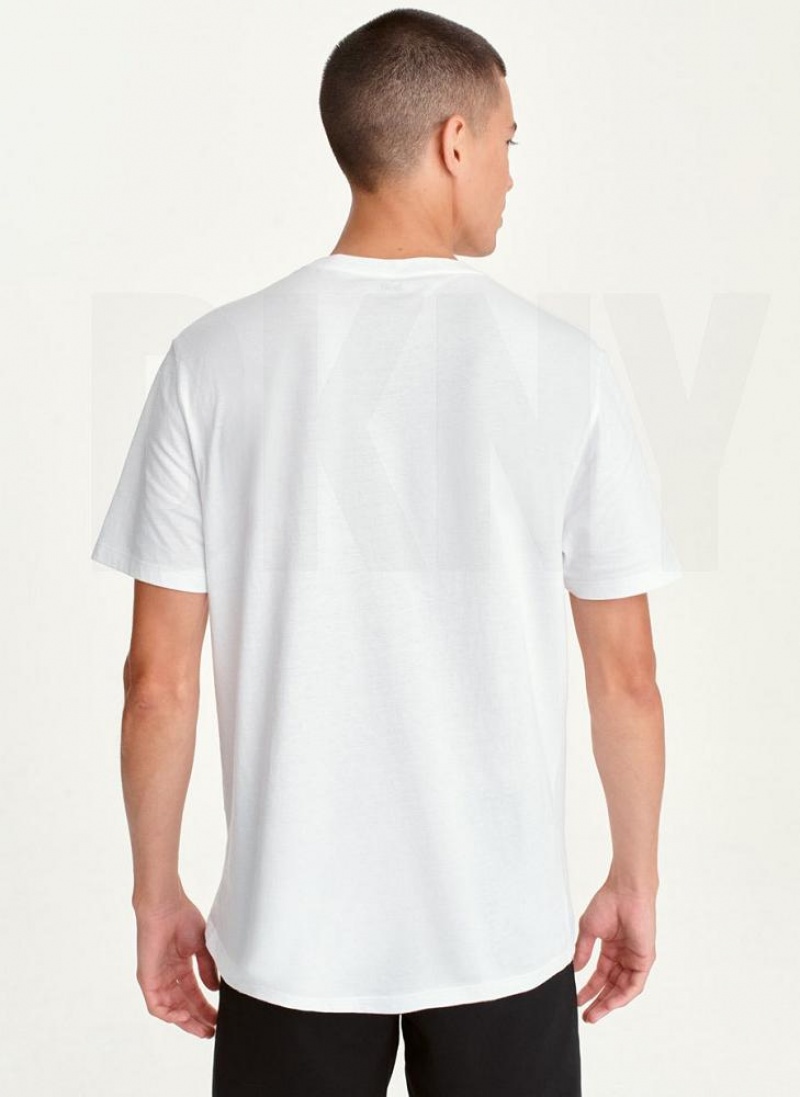 White DKNY Cityscape Sketch Men's T Shirts | USA-D0630