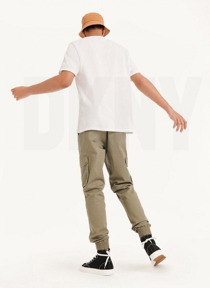 White DKNY Classic Logo Men's T Shirts | USA-D1173