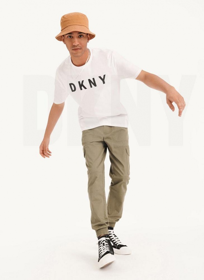 White DKNY Classic Logo Men's T Shirts | USA-D1173