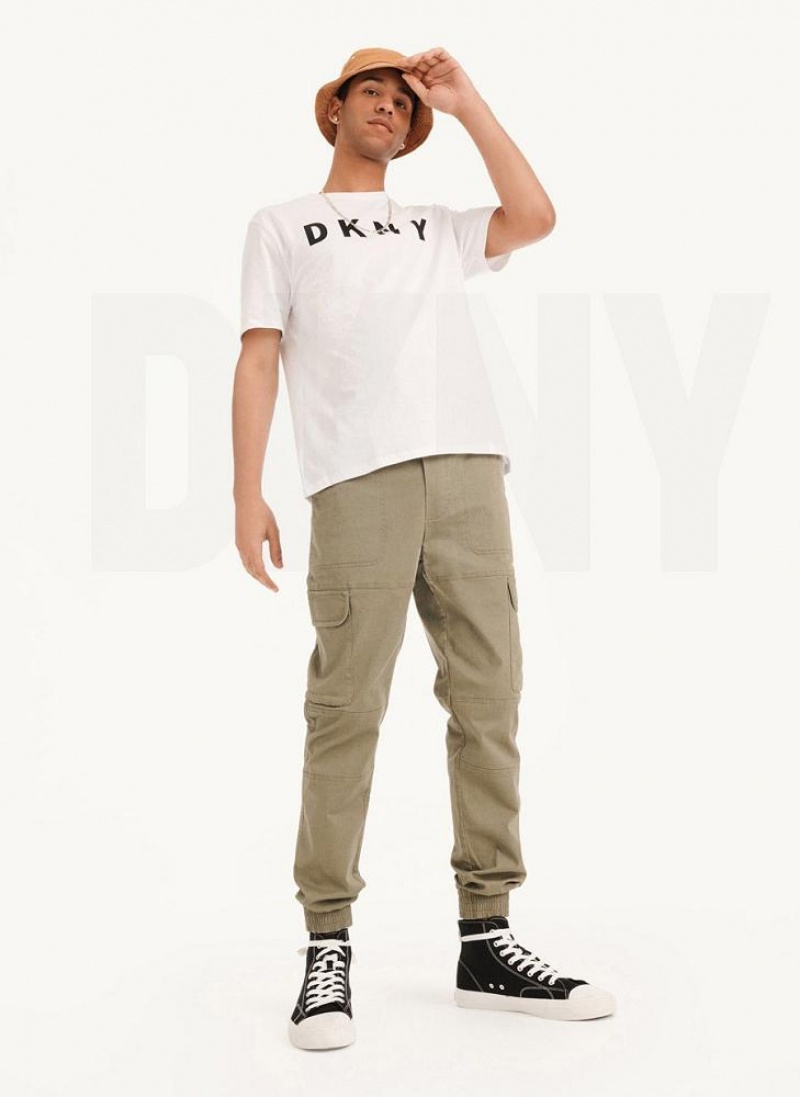 White DKNY Classic Logo Men's T Shirts | USA-D1173