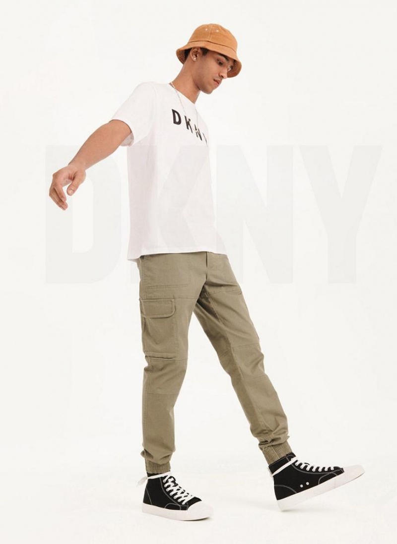 White DKNY Classic Logo Men's T Shirts | USA-D1173