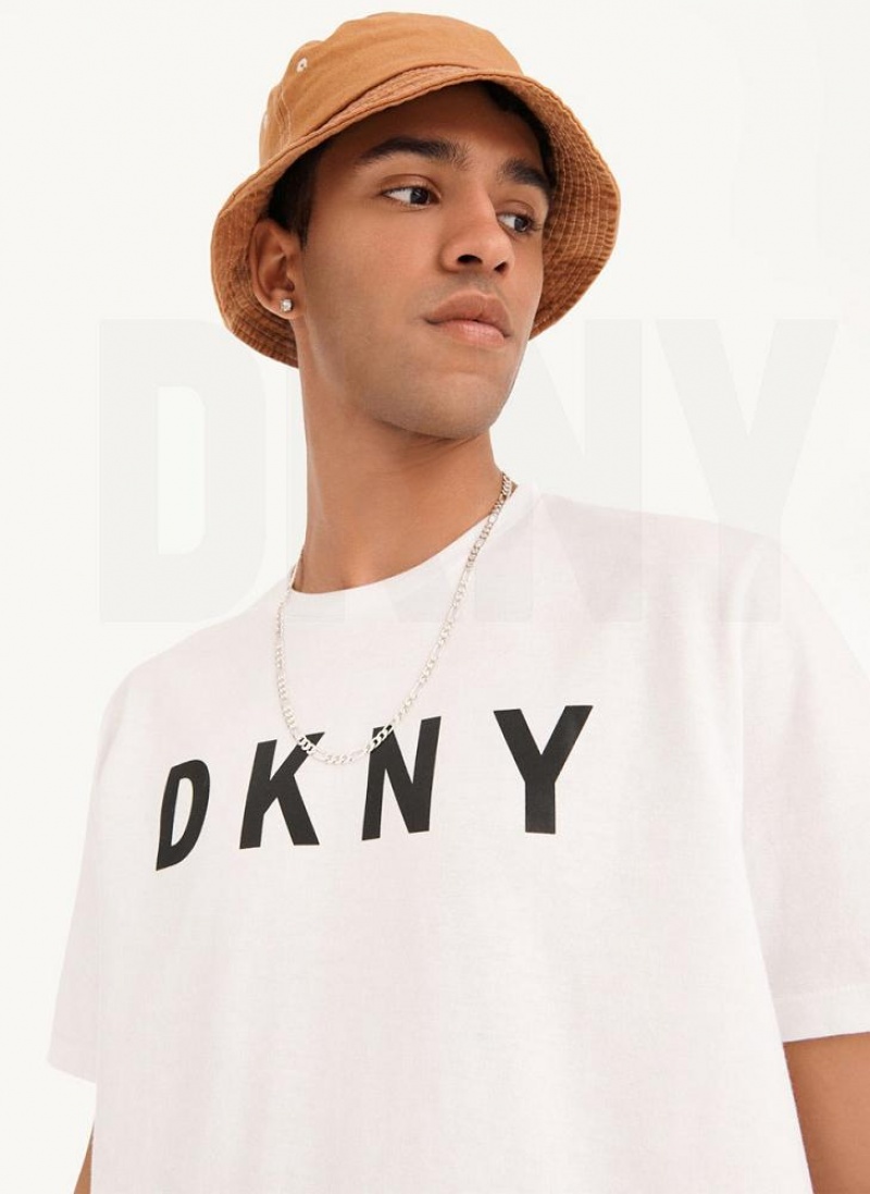 White DKNY Classic Logo Men's T Shirts | USA-D1173