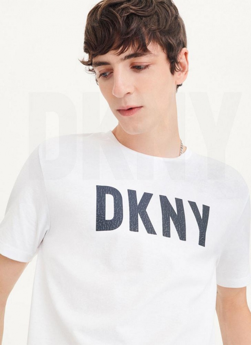 White DKNY Clean Front Logo Men's T Shirts | USA-D0263