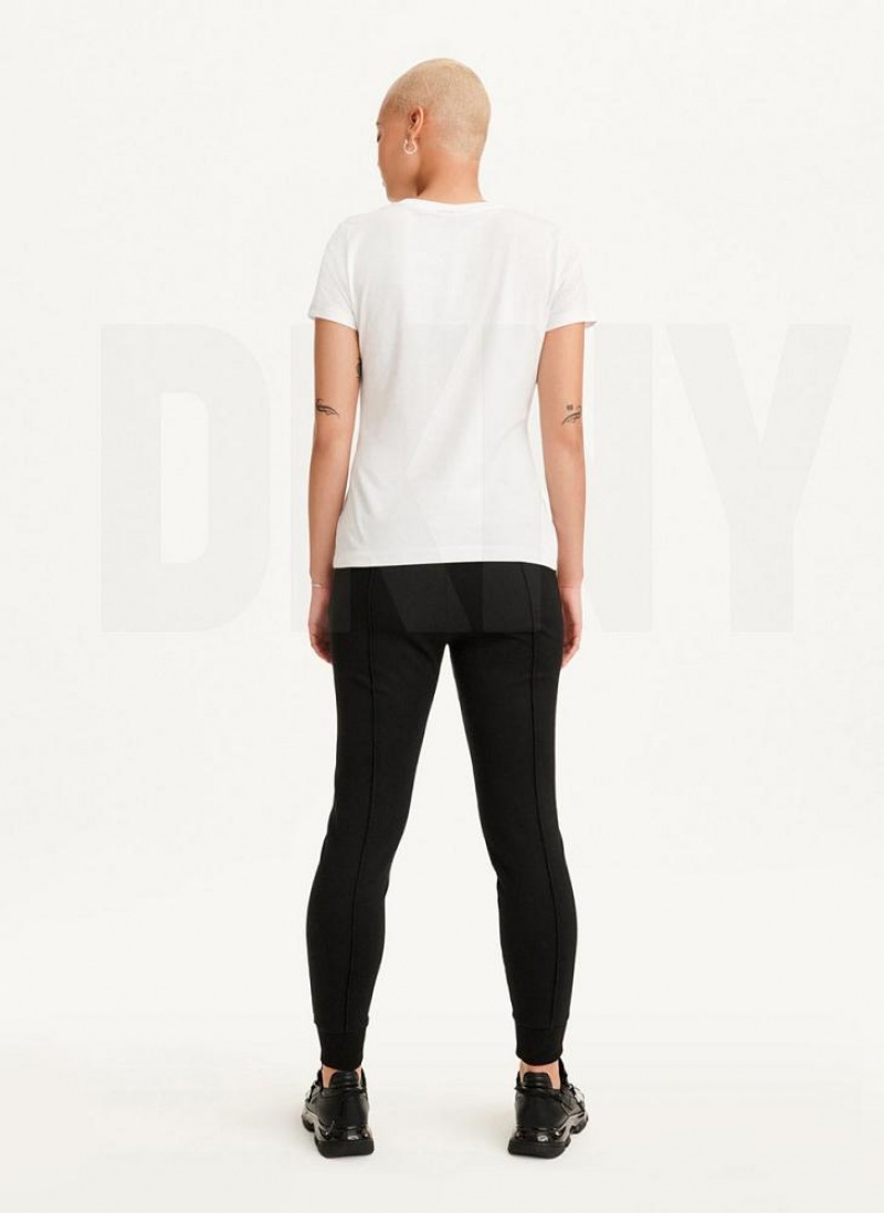 White DKNY Coated Box Logo Women's T Shirts | USA-D0211