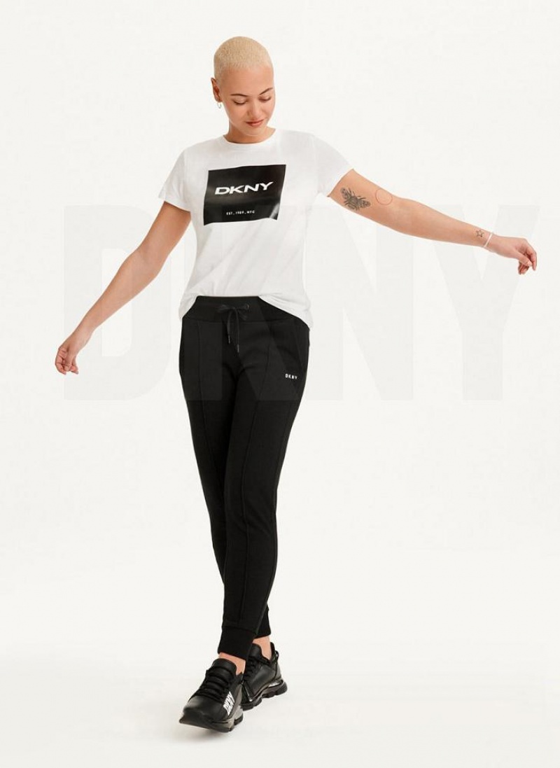 White DKNY Coated Box Logo Women's T Shirts | USA-D0211