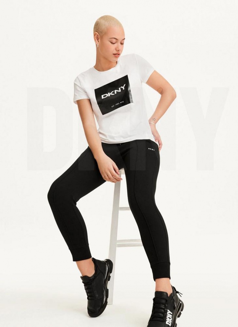 White DKNY Coated Box Logo Women's T Shirts | USA-D0211