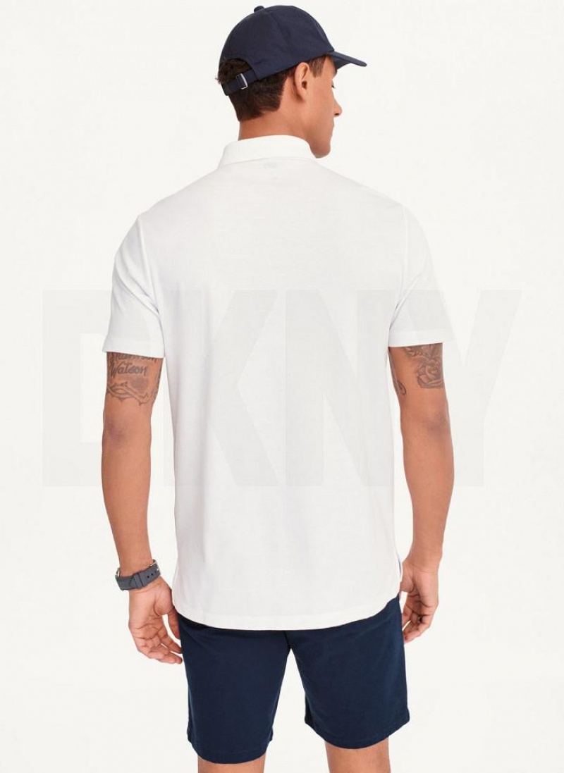 White DKNY Core Pima Cotton Pique Men's Polo Shirts | USA-D1125