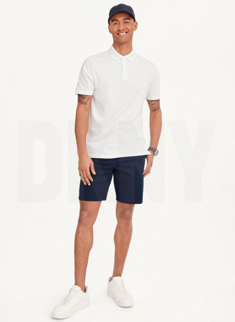 White DKNY Core Pima Cotton Pique Men's Polo Shirts | USA-D1125