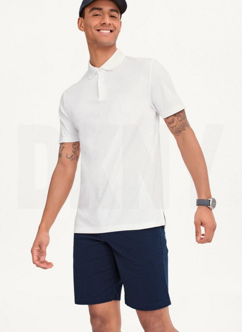 White DKNY Core Pima Cotton Pique Men\'s Polo Shirts | USA-D1125