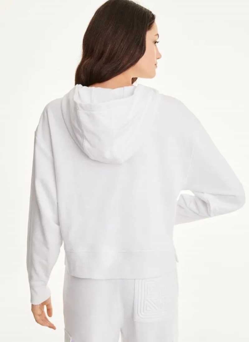 White DKNY Cotton French Terrywith Bag Kangaroo Pocket Women's Hoodies | USA-D1964