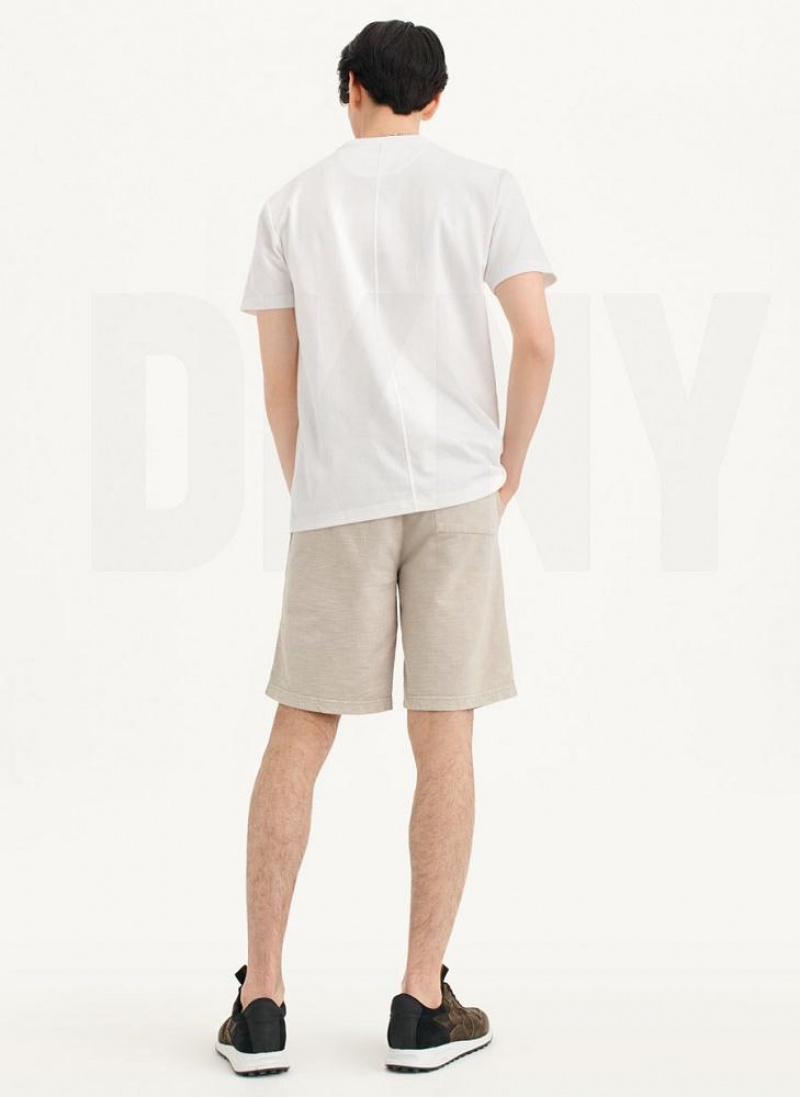 White DKNY Cotton Poly Pique Men's T Shirts | USA-D1978