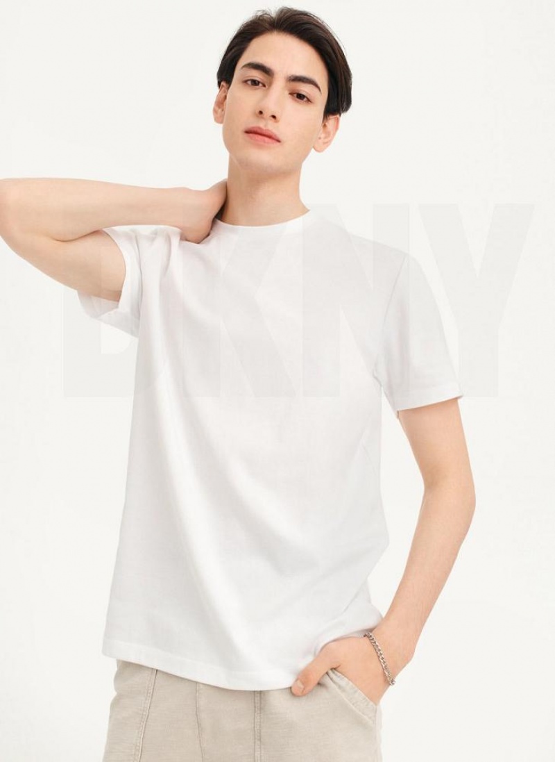 White DKNY Cotton Poly Pique Men's T Shirts | USA-D1978