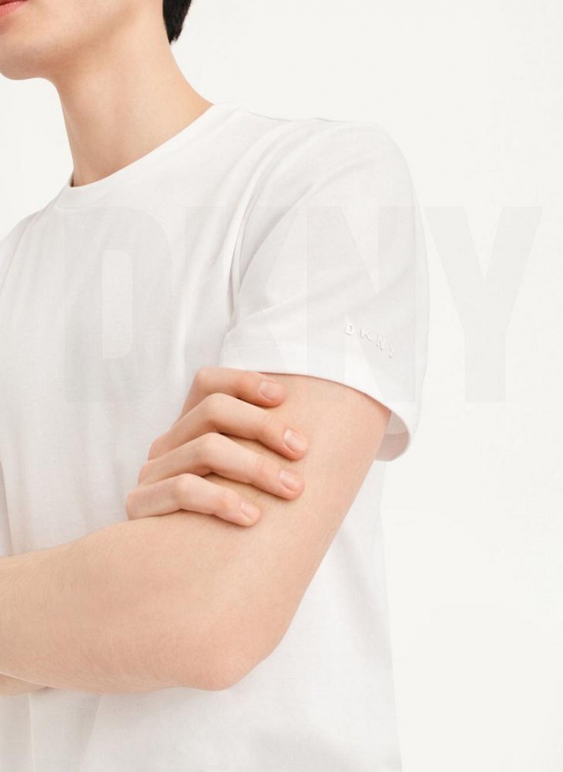 White DKNY Cotton Poly Pique Men's T Shirts | USA-D1978