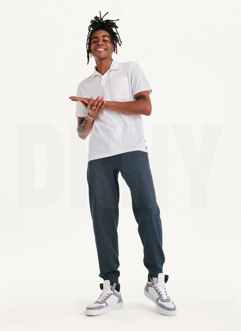 White DKNY Cotton Slub Jersey Single Breast Men's Polo Shirts | USA-D1211