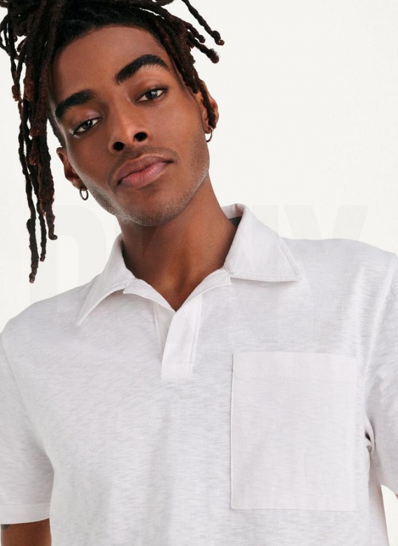 White DKNY Cotton Slub Jersey Single Breast Men's Polo Shirts | USA-D1211