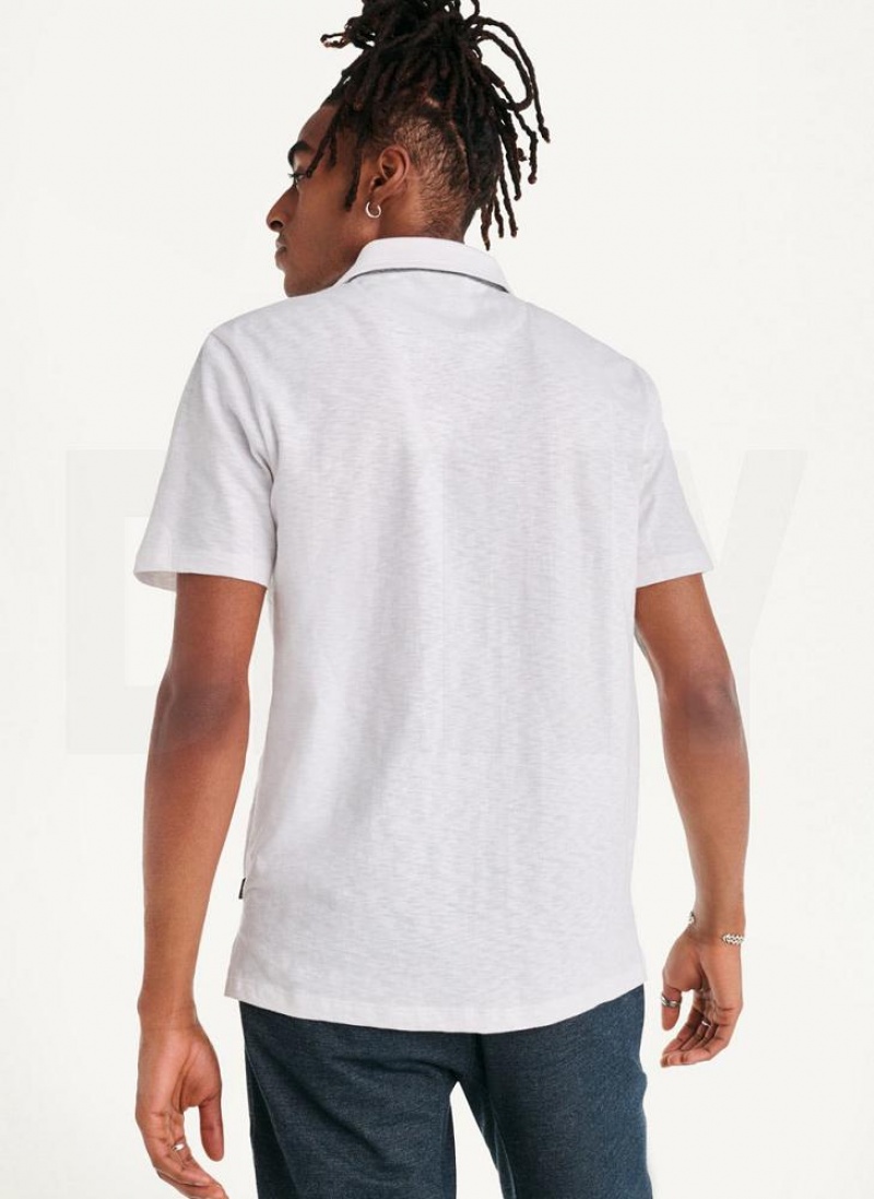 White DKNY Cotton Slub Jersey Single Breast Men's Polo Shirts | USA-D1211