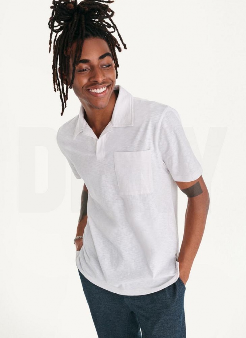 White DKNY Cotton Slub Jersey Single Breast Men\'s Polo Shirts | USA-D1211