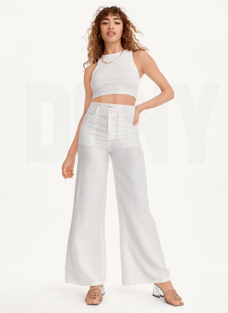 White DKNY Crinkle Dressing Women's Pants | USA-D1600