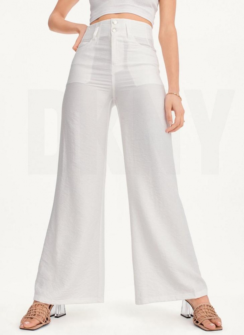 White DKNY Crinkle Dressing Women\'s Pants | USA-D1600