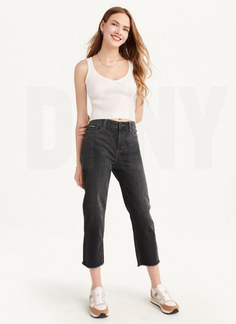 White DKNY Cropped Women's Tank Tops | USA-D1412