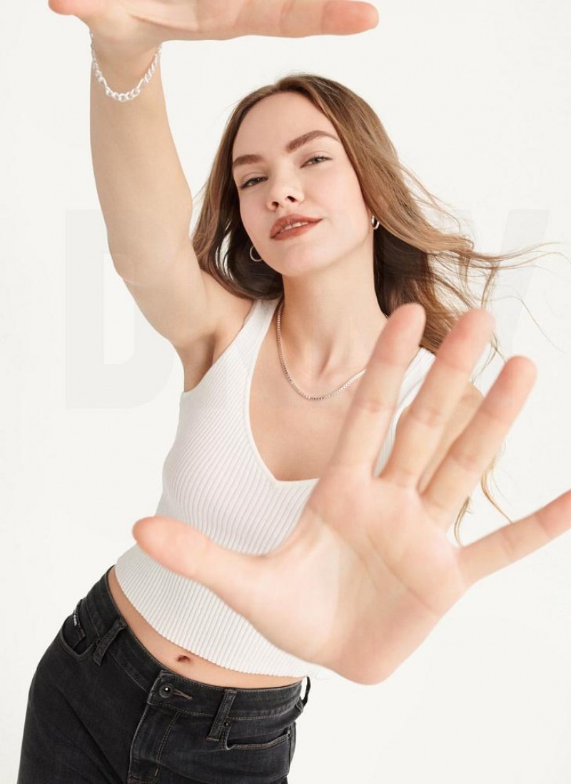 White DKNY Cropped Women's Tank Tops | USA-D1412