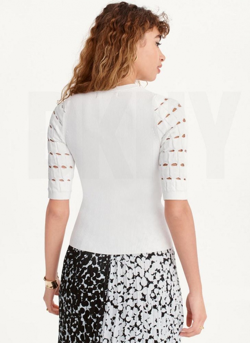 White DKNY Cut Out Sleeve Women's Sweaters | USA-D1492