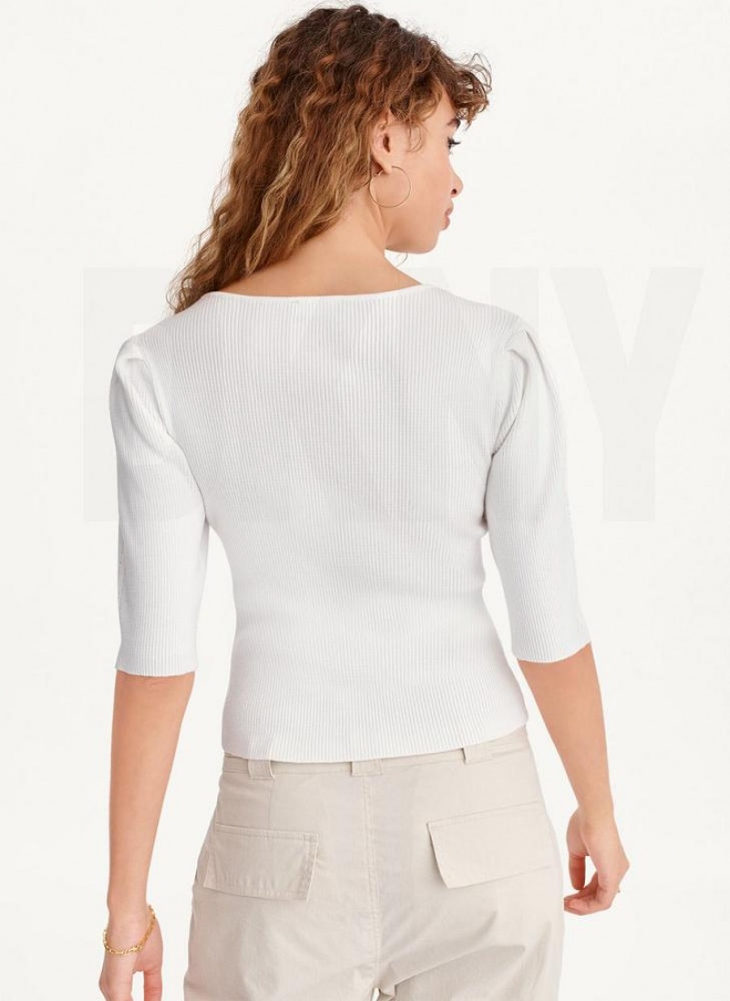 White DKNY Cut Out Women's Sweaters | USA-D1792