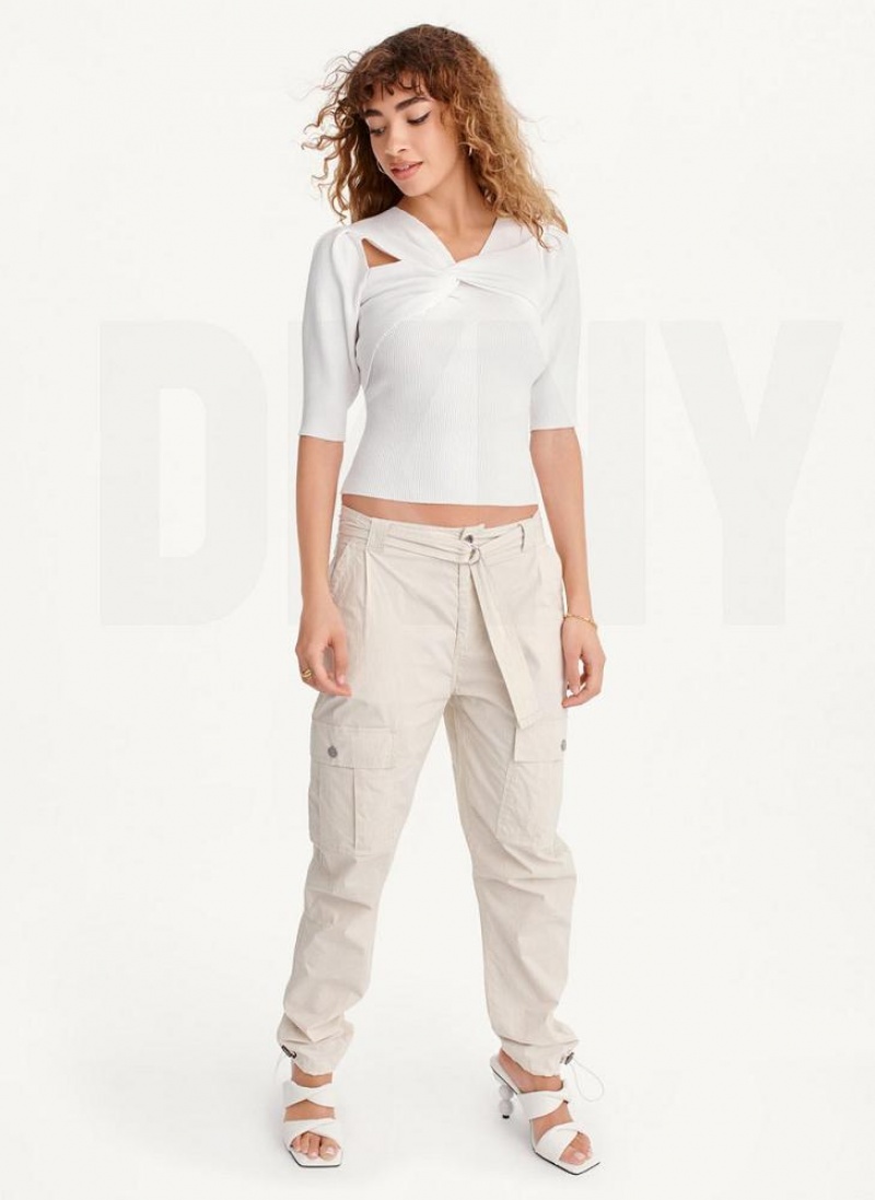 White DKNY Cut Out Women's Sweaters | USA-D1792