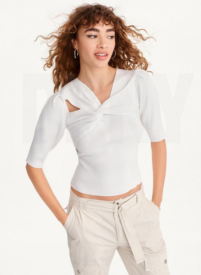 White DKNY Cut Out Women\'s Sweaters | USA-D1792
