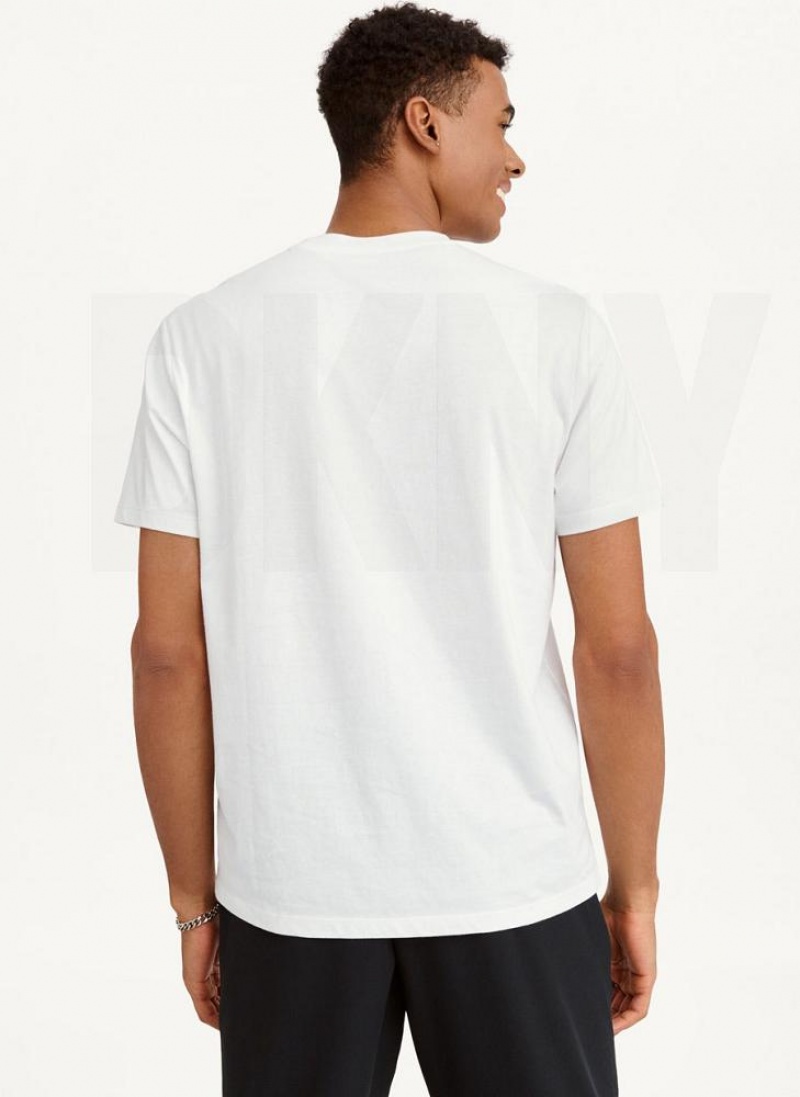 White DKNY Debossed Logo Men's T Shirts | USA-D0665