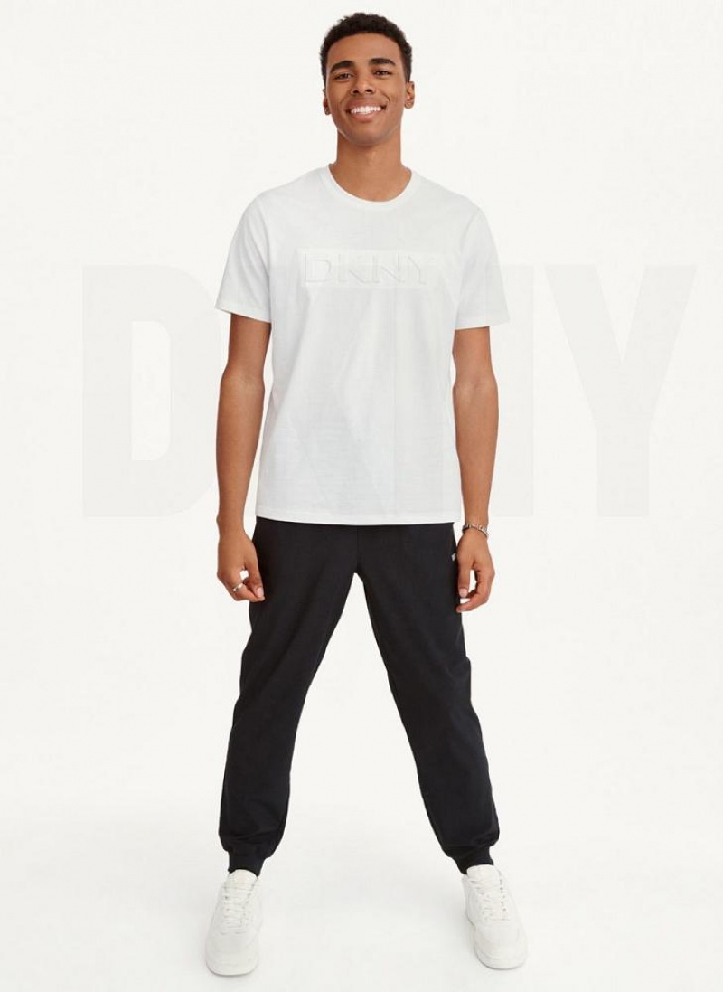 White DKNY Debossed Logo Men's T Shirts | USA-D0665