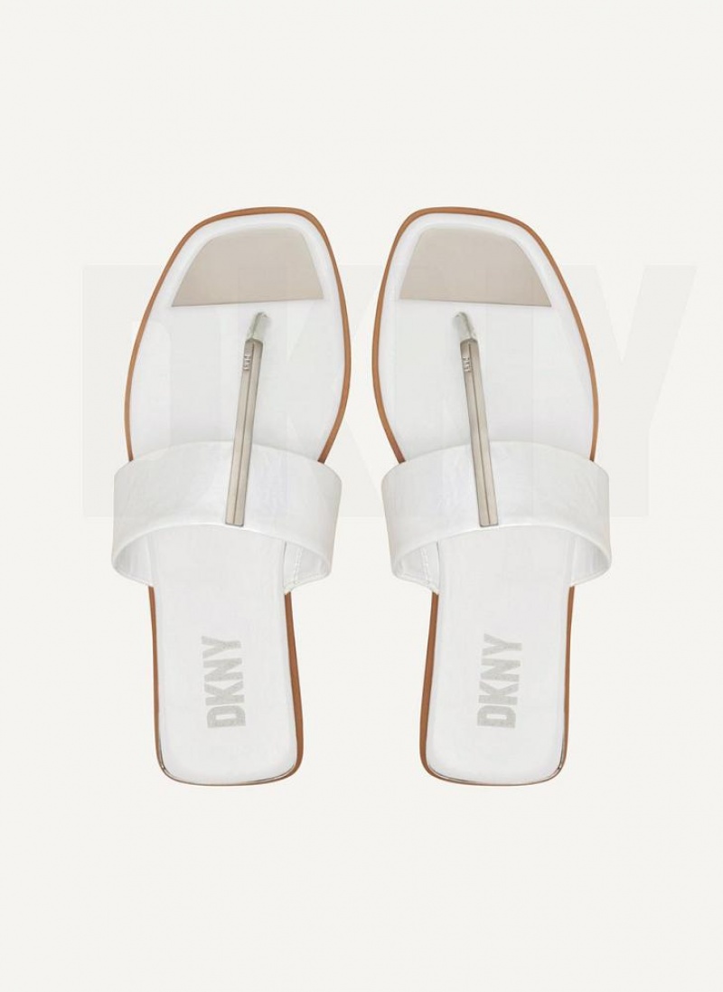 White DKNY Deja - Flat Thong Shoes Flip Flops | USA-D0945