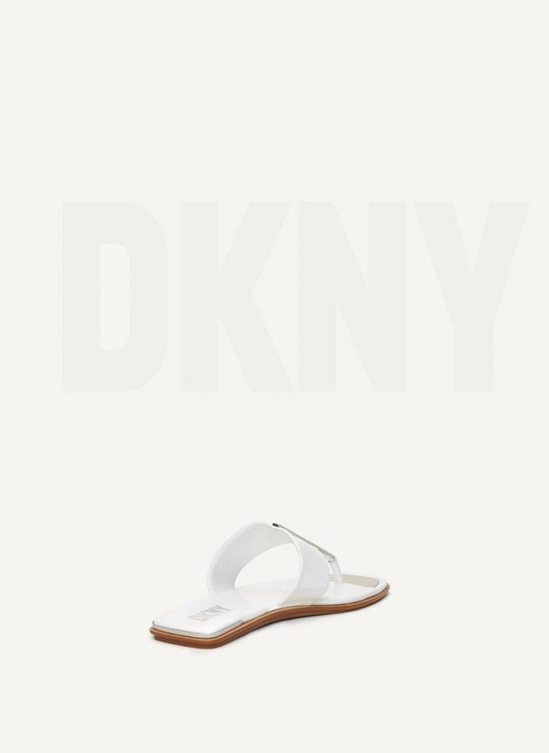 White DKNY Deja - Flat Thong Shoes Flip Flops | USA-D0945