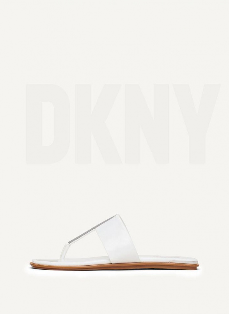 White DKNY Deja - Flat Thong Shoes Flip Flops | USA-D0945