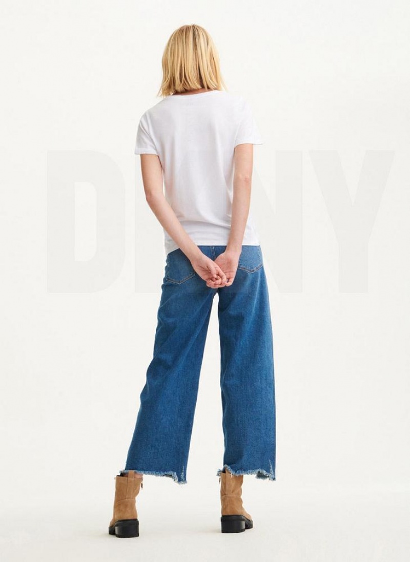 White DKNY Diagonal Rhinestone Logo Women's T Shirts | USA-D0683