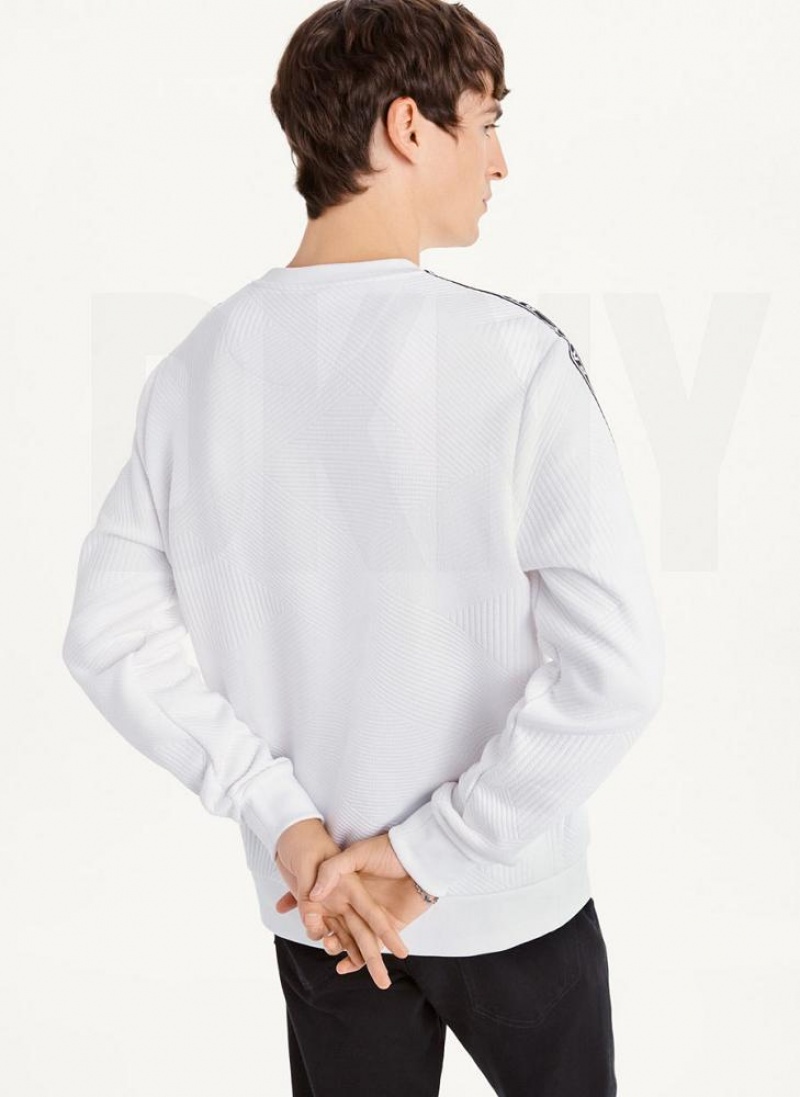 White DKNY Directional Quilting Crewneck Men's Sweatshirts | USA-D0849