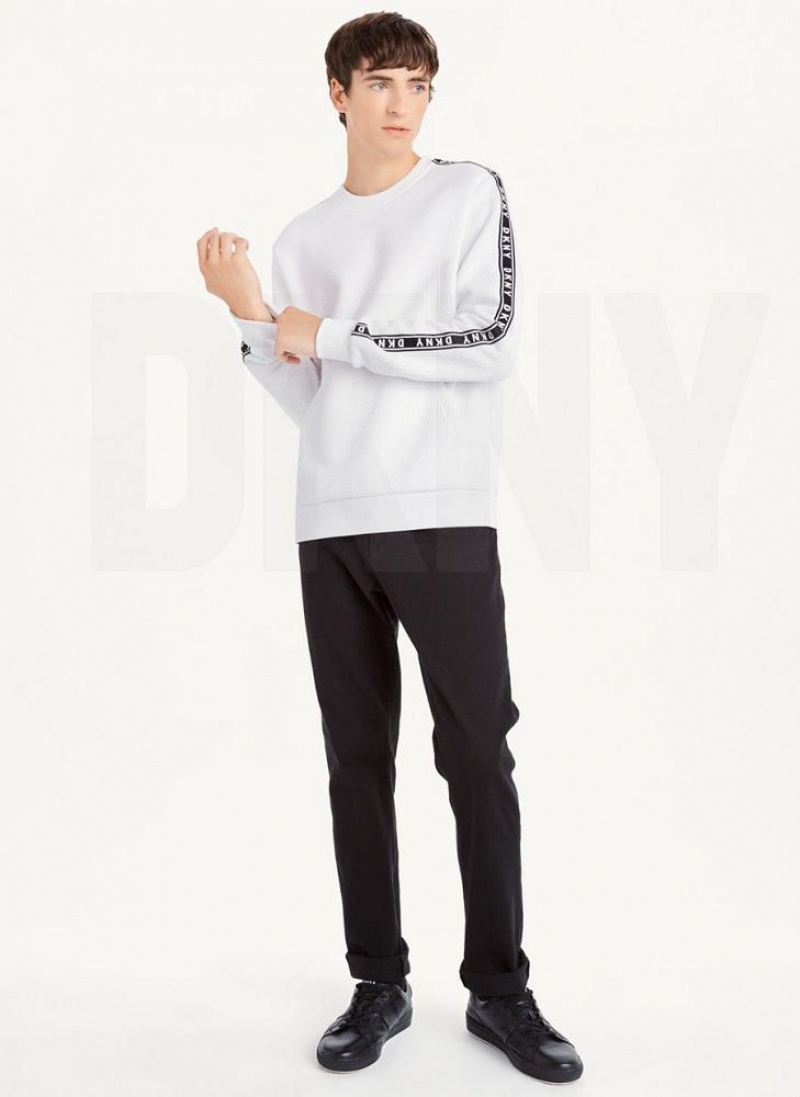 White DKNY Directional Quilting Crewneck Men's Sweatshirts | USA-D0849