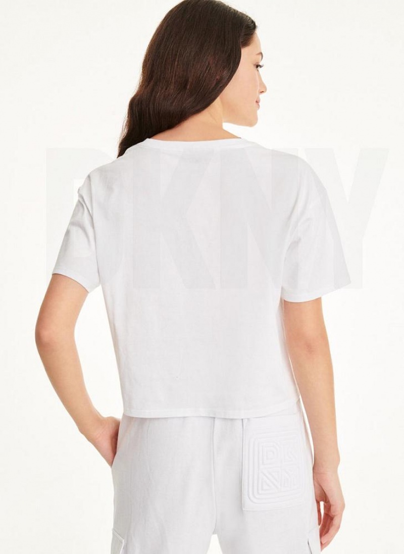 White DKNY Embossed Logo Jersey Women's T Shirts | USA-D0933