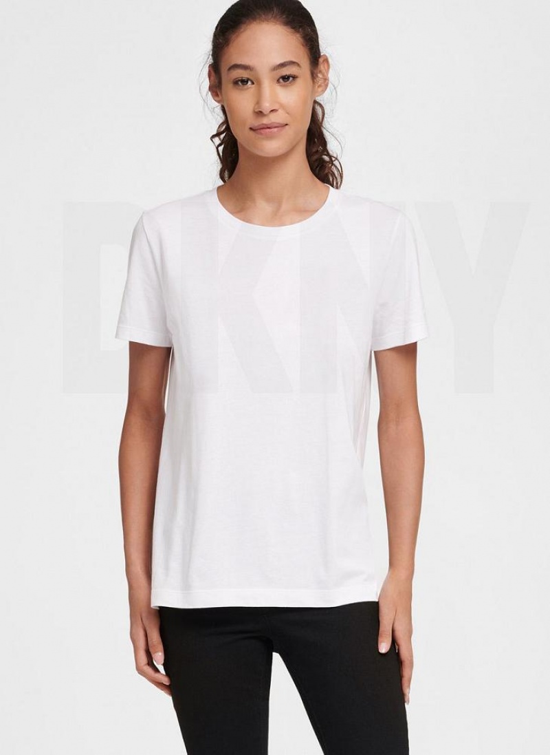 White DKNY Essential Women's T Shirts | USA-D1467