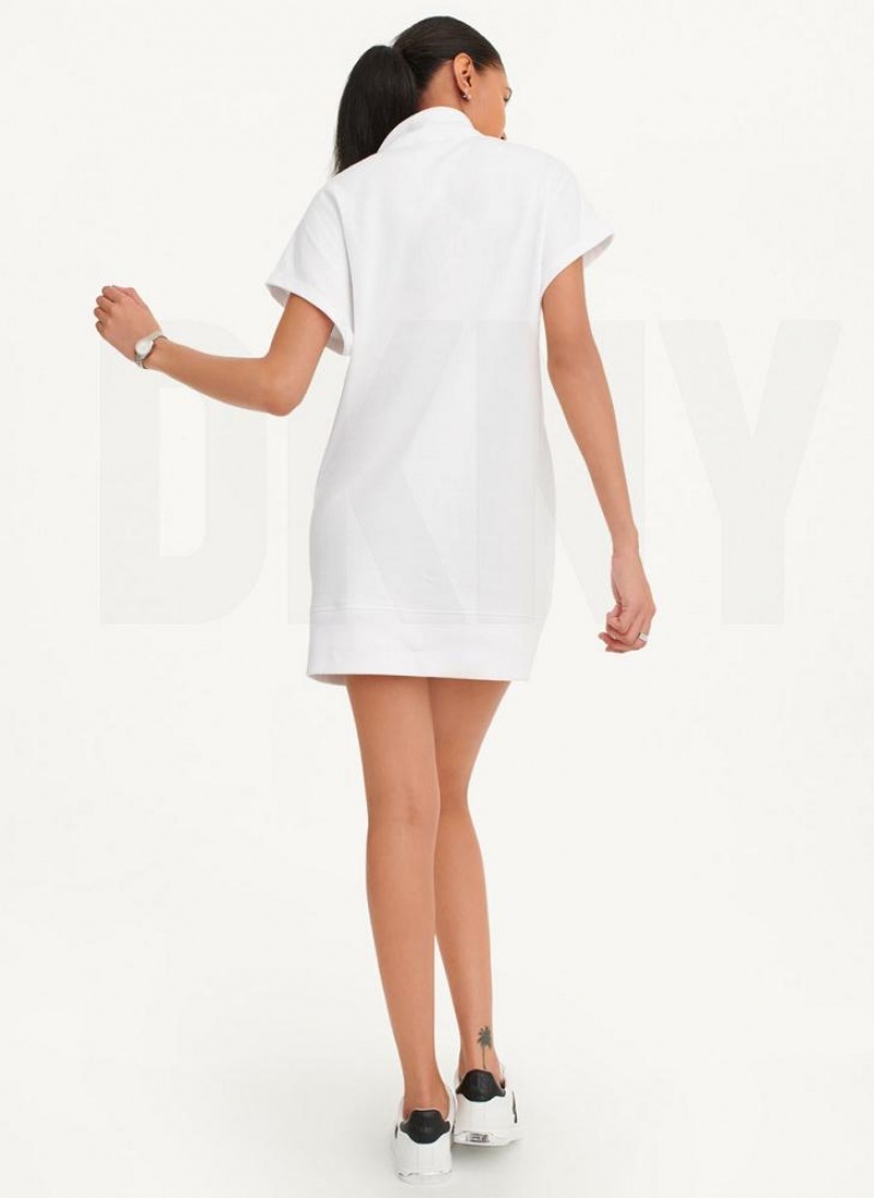 White DKNY Exploded Applique Logo Sneaker Women's Dresses | USA-D1883