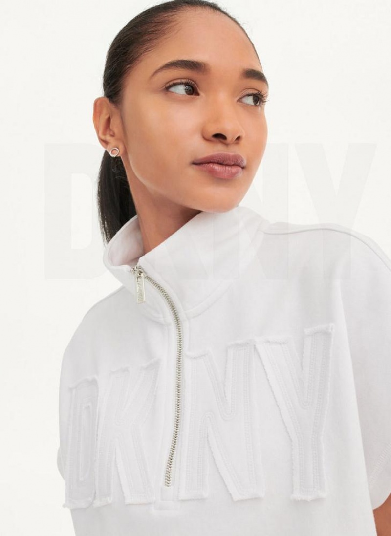 White DKNY Exploded Applique Logo Sneaker Women's Dresses | USA-D1883