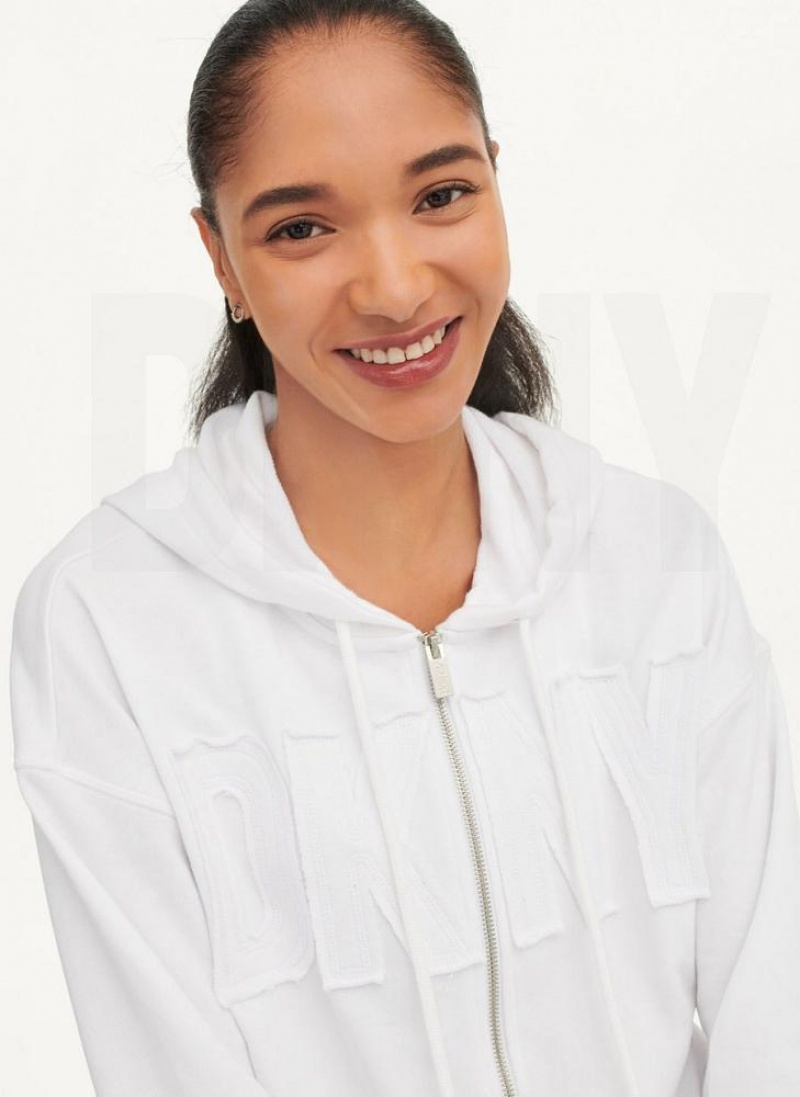White DKNY Exploded Applique Logo Women's Hoodies | USA-D1668