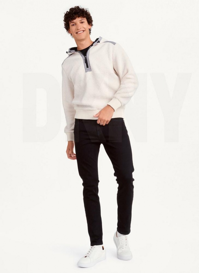 White DKNY Faux-Shearling Pullover Men's Hoodies | USA-D0359