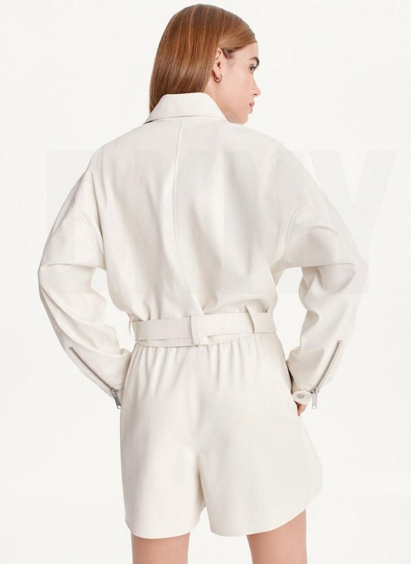 White DKNY Faux Leather Moto Women's Jackets | USA-D0248
