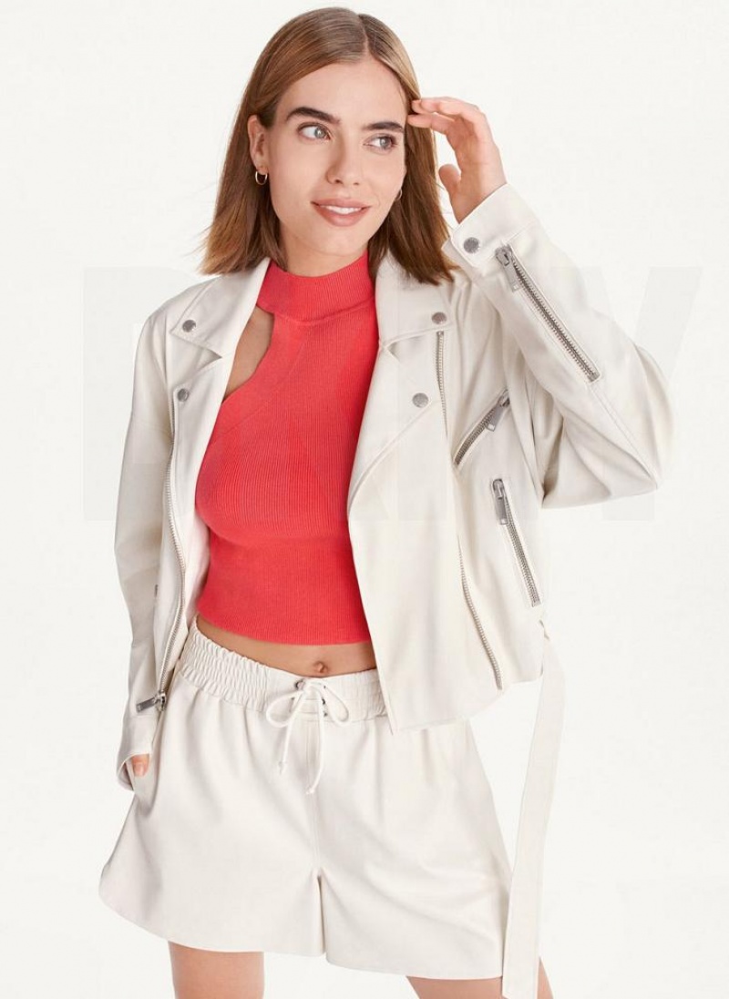 White DKNY Faux Leather Moto Women\'s Jackets | USA-D0248